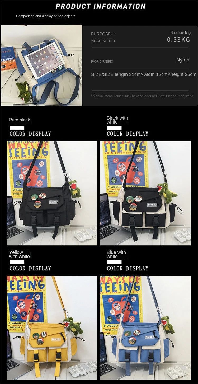 Harajuku Men Nylon Crossbody Bags for Women Messenger Bag Girls School Book Bags Youth Canvas Handbags Shoulder Bag Sac Bolsas