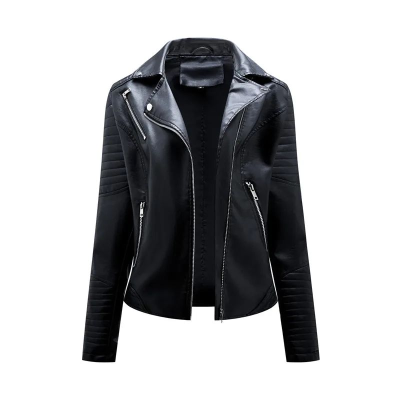 Black Women Faux Leather Jacket Spring Autumn Zipper Casual Pu Coat Female Biker Outerwear Ladies Clothes S-XXXL