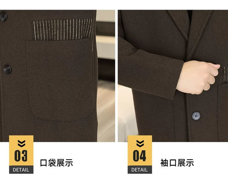Men's Long Over-the-Knee Trench Coat Youth Black Business Casual Suit Collar Overcoat Mid-Length Trench Coat