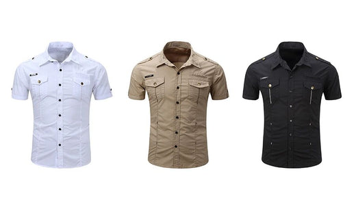 Euro Size White Short Sleeve Men's Uniform Shirt Safari Shirt Summer Casual 100% Cotton Cargo Outdoor Pocket Work Shirts for Men