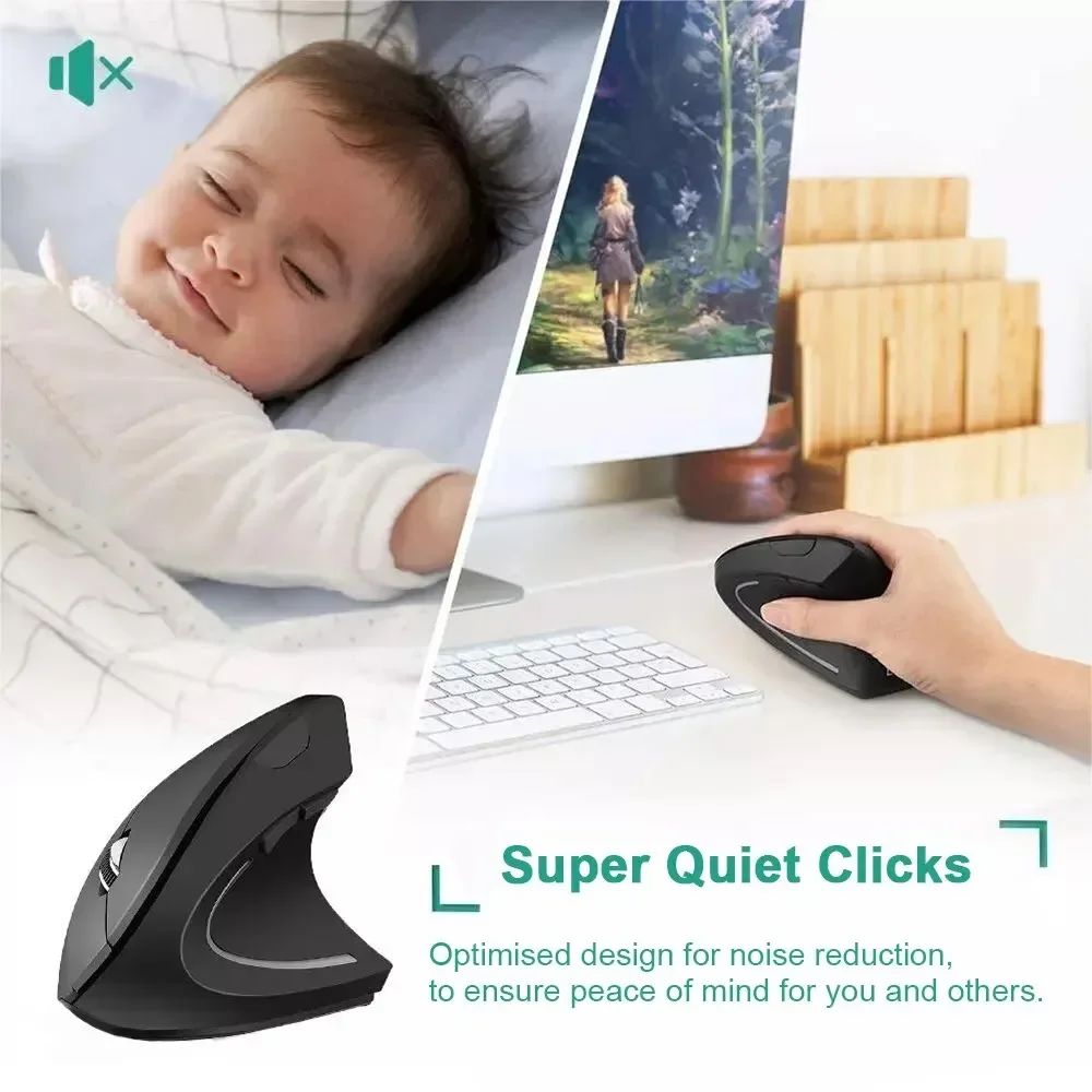 OUIO Ergonomic Wireless Mouse, Rechargeable, Bluetooth5.4 & 2.4GHz Dual Mode, Silent Click, for Laptop/PC/Mac