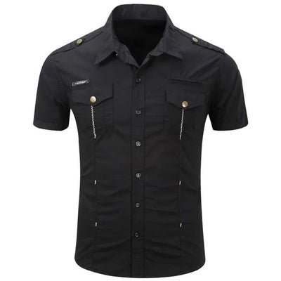 Euro Size White Short Sleeve Men's Uniform Shirt Safari Shirt Summer Casual 100% Cotton Cargo Outdoor Pocket Work Shirts for Men