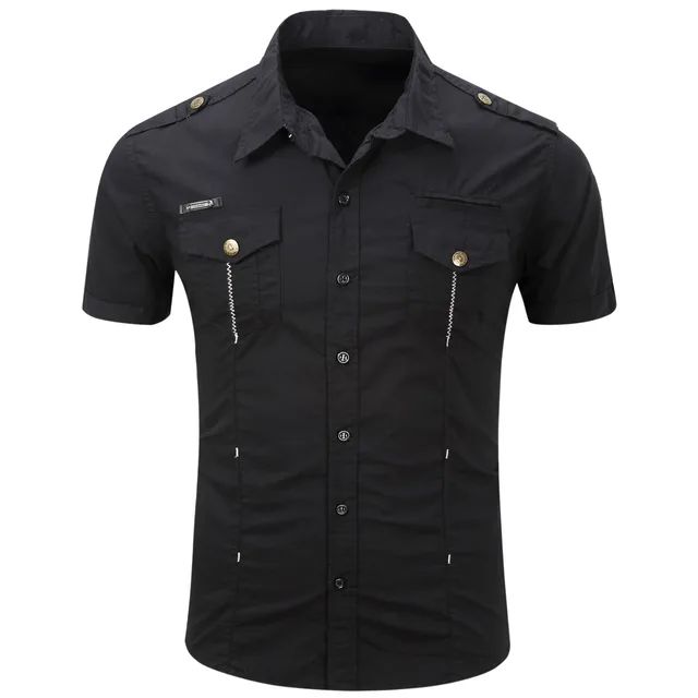 Euro Size White Short Sleeve Men's Uniform Shirt Safari Shirt Summer Casual 100% Cotton Cargo Outdoor Pocket Work Shirts for Men
