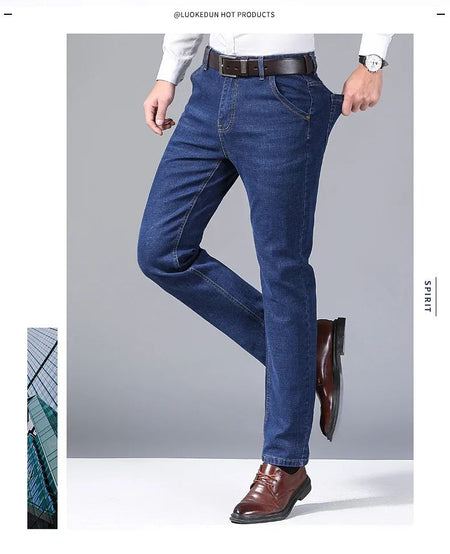 2025New Business Men's Jeans Casual Straight Stretch Fashion Classic Blue Black Work Denim Trousers Male Brand Clothing