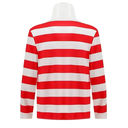 Wheres Waldo Striped Shirt Youth  Boys Wally Costume Shirt Glasses and Hat Socks Unisex Adults Carnival Cosplay Costume