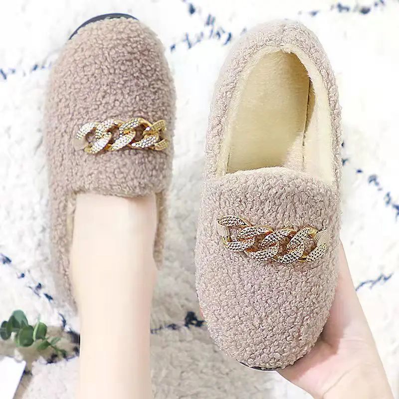 Womens Winter Slippers Warm Short Plush House Shoes Laides Slip on Moccassins Fashion Lady Flats Loafers Non Slip