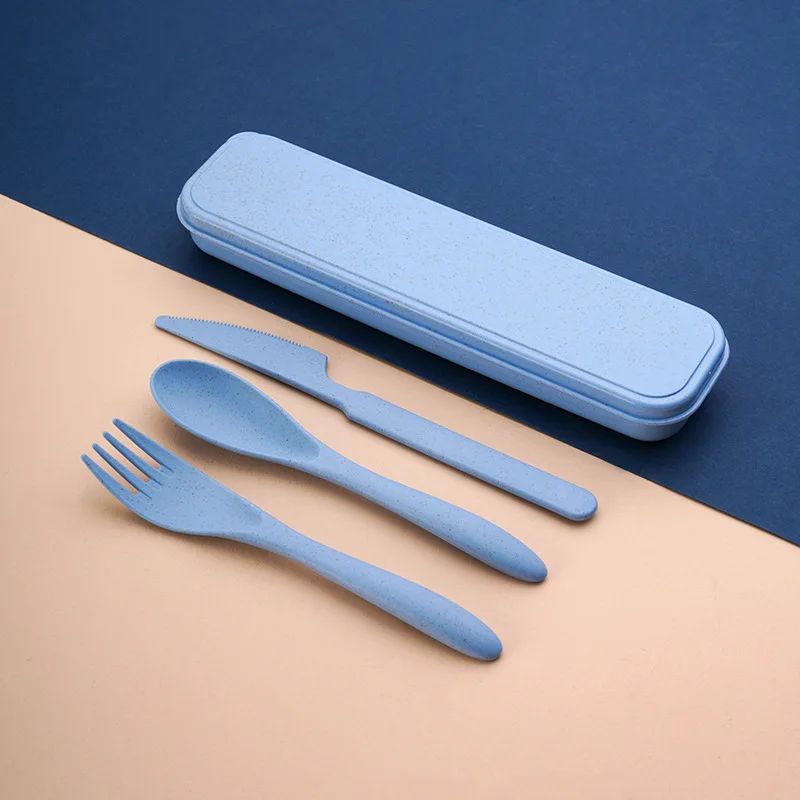 Creative portable cutlery box knife, fork and spoon set plastic student canteen travel portable three-piece set