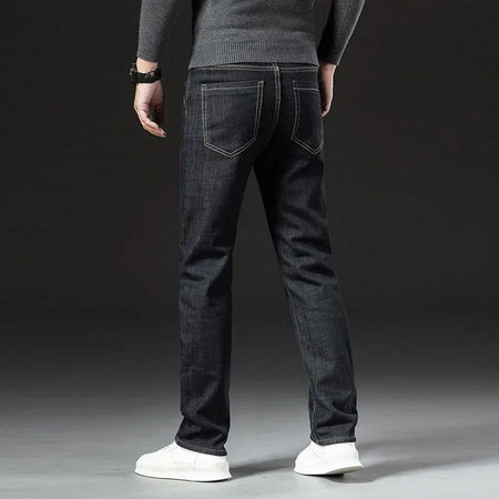 Men Winter Fleece Lined Thickened Warm Jeans Male Fashion Loose Straight Slim Fit Denim Pants Smart Casual Comfortable Trousers
