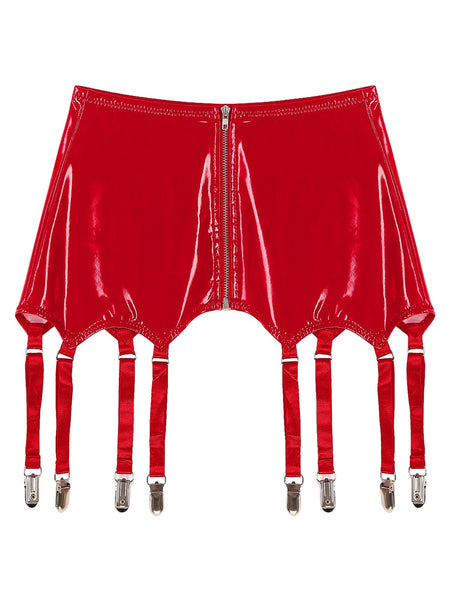 Womens Garters Latex Skirts Ladies Suspender Belt Wet Look Patent Leather Mini Skirts Garters with Metal Clips Clubwear Costume
