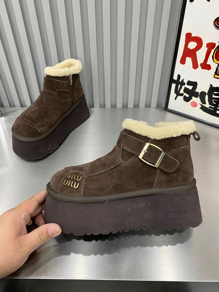 2024 New Fur Platform Women Ankle Boots Flats Suede Warm Shoes Woman Trend Designer Brand Short Plush Cozy Femme Snow Botas