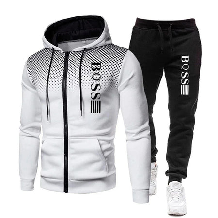 Fashionable Zippered Hooded Sweatshirts and Fitness Pants for Men in Autumn, and Casual Jogging Sportswear Sets for New Men