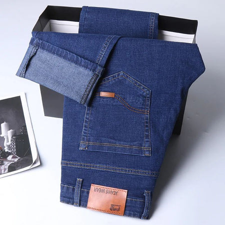 Men's Fashion Business Jeans 2025 Classic Style Casual Stretch Slim Fit Male Denim Trousers Black Blue Brand Jeans Pants