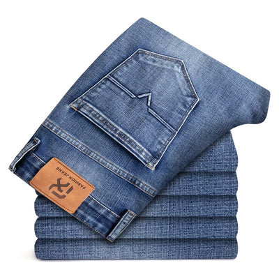 Autumn Winter New Business Men's Jeans Classic Fashion Stretch Washed Casual Denim Trousers Comfortable Straight Male pants