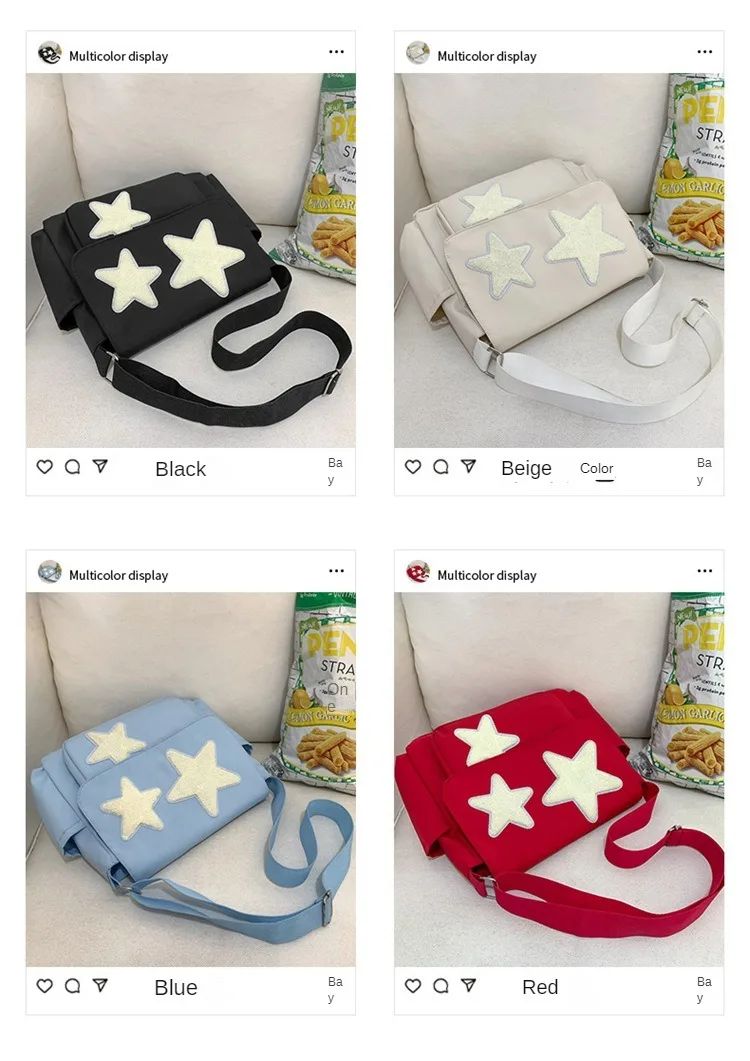 Women Star Pattern Y2k Messenger Bag Casual Tote Lady Simple Large Capacity Shoulder Bag Girl Travel School Bookbag Handbag