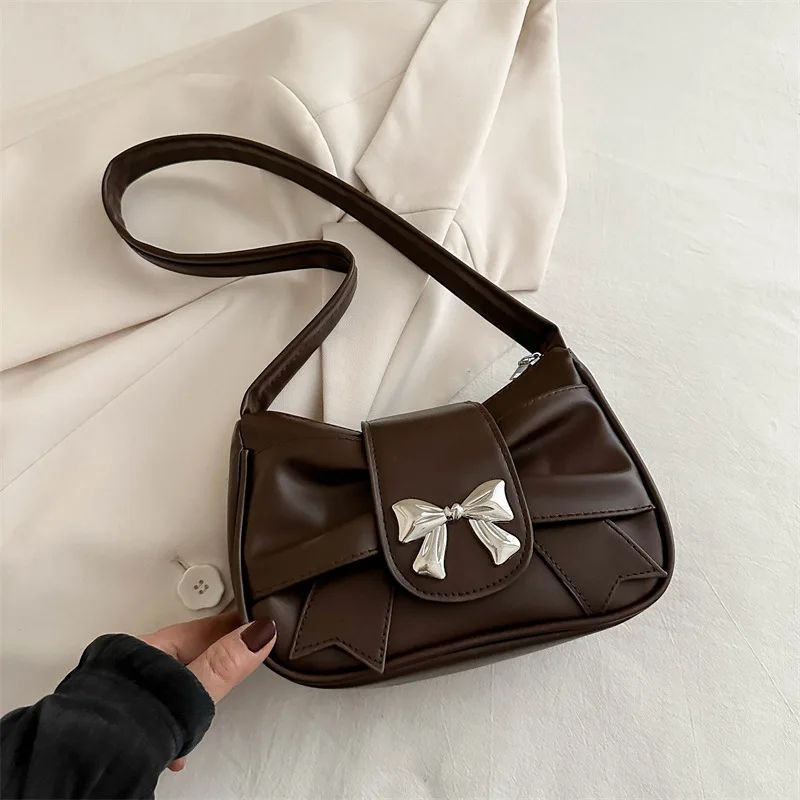 Trendy Bow Shoulder Bag Handbag Casual Underarm Bag Daily Commuting Bags PU Leather Lady Banquet Bag Business Women's Bags