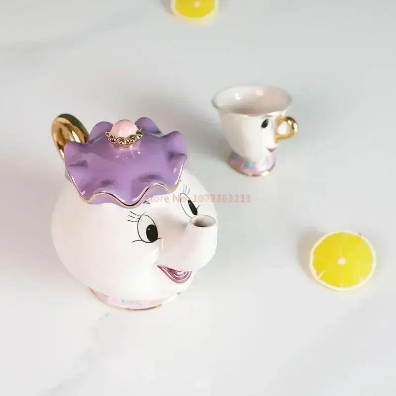 Disney Teapot Cute Cartoon Beauty And The Beast Coffee Pots Mug Mrs Potts Chip Cup Tea Cup Pots One Tea Set Droshipping Desk Gif