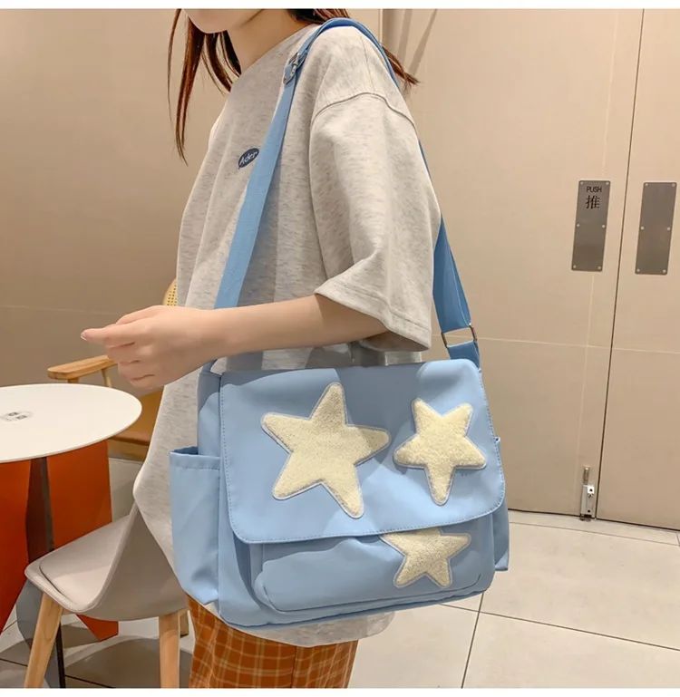 Women Star Pattern Y2k Messenger Bag Casual Tote Lady Simple Large Capacity Shoulder Bag Girl Travel School Bookbag Handbag