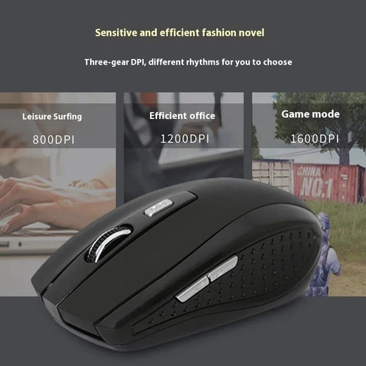2.4G wireless mouse, portable battery-powered optical office mouse, supports adjustable DPI levels, suitable for laptops.
