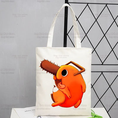 Chainsawman Kawaii Pochita Denji Shopping Bag Bolsas De Tela Shopper Chainsaw Man Anime Shopping Jute Bag Cotton Bag Jute Sacola