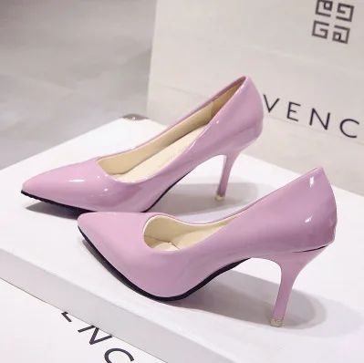 New Solid Color Pumps Women High Heel Shoes Female Fashion Patent Leather Sexy Pointed Toe Thin Heel Wedding Shoes Size 44