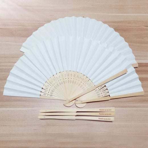 Personalized Engraved White Folding Elegant Paper Fan with Gift bag Portable Party Wedding Supplies