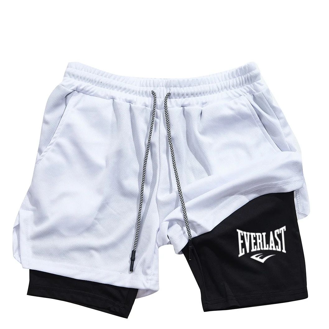 Men's compression gym shorts EVERLAST printed sports pants, double layered, quick drying basketball beach muscle fitness