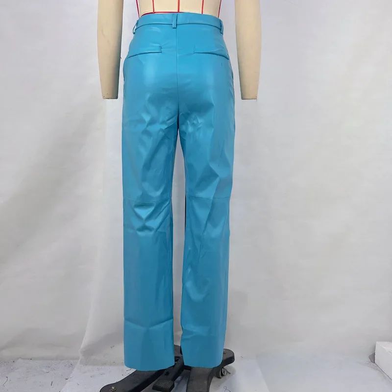Women's Trousers Spring Fashion PU Leather Mid High Waist Lifting Hip Straight Leg Casual Women's Pants