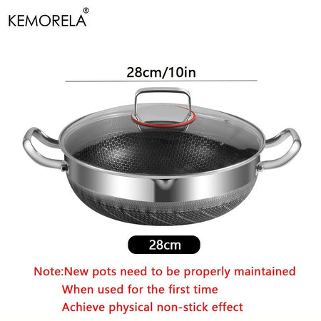 304 Stainless Steel 26/28/30cm Frying Pan Food Grade Non Stick Pan Honeycomb Pot Bottom Induction Cooker Gas Stove General Wok