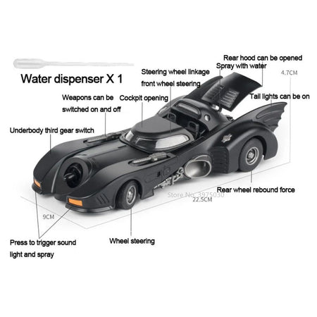 1:24 Scale 1989 Batmobile Sports Car Alloy Miniature Model Metal Diecast Vehicle Sound Light Plaything Decoration Gifts for Kids