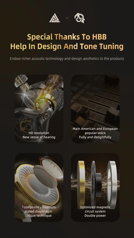 QKZ X HBB Best HiFi In Ear Wired Earphones 10mm Titanium-Coated Diaphragm Semi-open Cavity CNC Aluminum Alloy Monitor Headphone