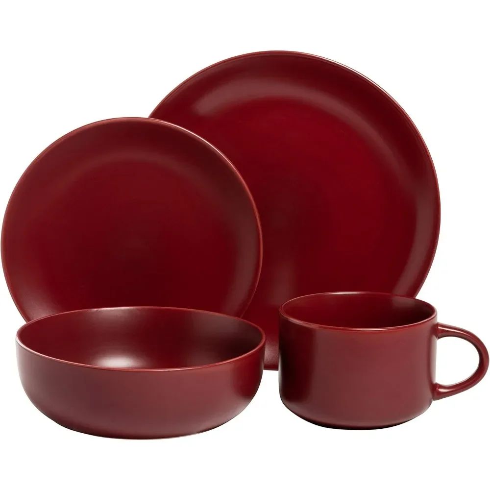 10 Wazee Matte Coupe Dinnerware Set, 16 pc, Red
