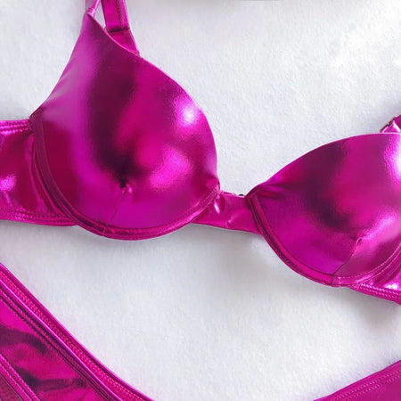 Metallic Summer Push Up Padded Bra Bathing Suit Beach Wear Women Sexy Thong Bikini Set Silver Gold Dropshipping Biquini Swimwear