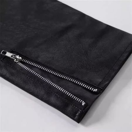 2025 New Men Solid Color Imitation Leather Jacket Red Fashion Homme Oblique Zipper Biker Coats Male Bar KTV Casual Top