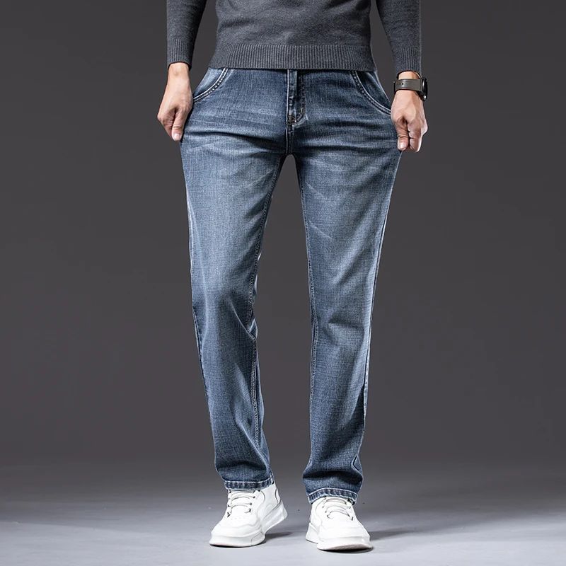 Autumn Winter New Business Men's Jeans Classic Fashion Stretch Washed Casual Denim Trousers Comfortable Straight Male pants
