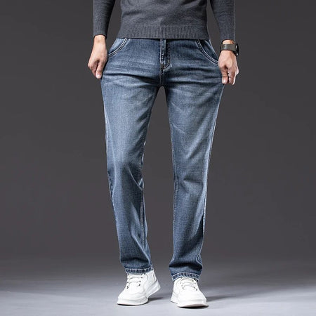 Autumn Winter New Business Men's Jeans Classic Fashion Stretch Washed Casual Denim Trousers Comfortable Straight Male pants