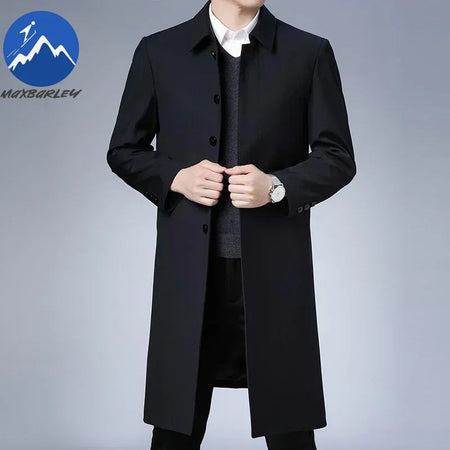 Light Luxury Long Jacket Men's Winter Business Casual Comfortable Windproof Warm Trench Coat British Streetwear Suit Male Coat