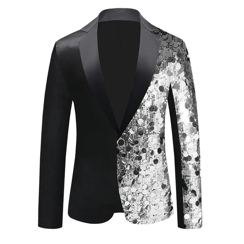 New Men Luxury Sequin Suit Jacket Silver / Gold Fashion Singer Bar KTV Dance Party Stage Performance Dress Blazers Coats