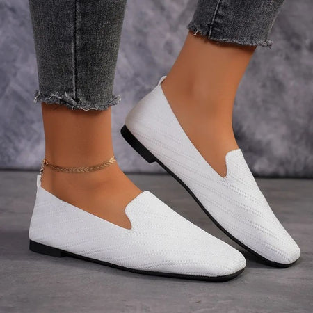 2025 Solid Color Square Toe Mesh Loafers Shallow Women Flats Shoes Soft Bottom Knit Ballet Flats Shoes Casual Slip on Shoes