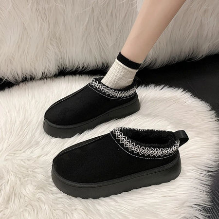 Snow Boots For Women 2024 Winter New Cashmere Warm Thick Soles Without Heel-covered Hair Half Slipper Cotton Shoes for Women