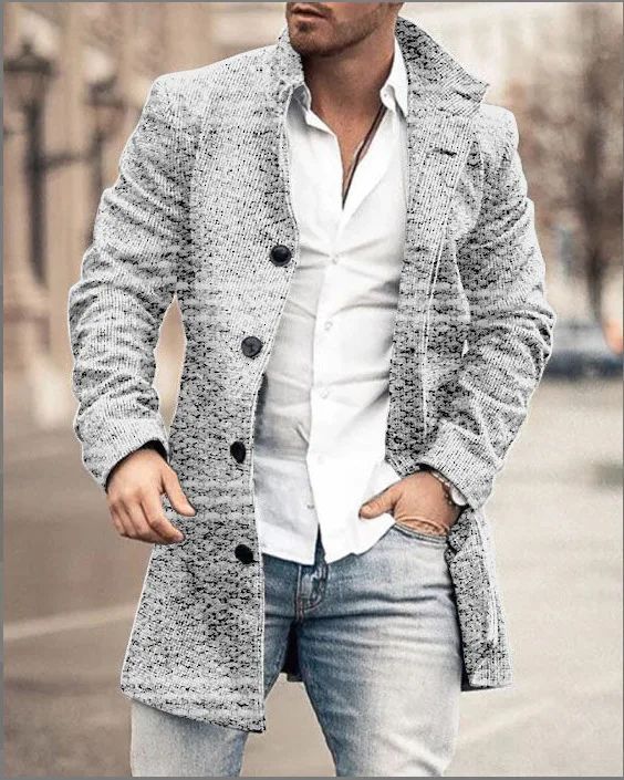 European and American Woolen Overcoat for Autumn and Winter. Korean Style Fashionable Men's Stand-up Collar Woolen Overcoat.