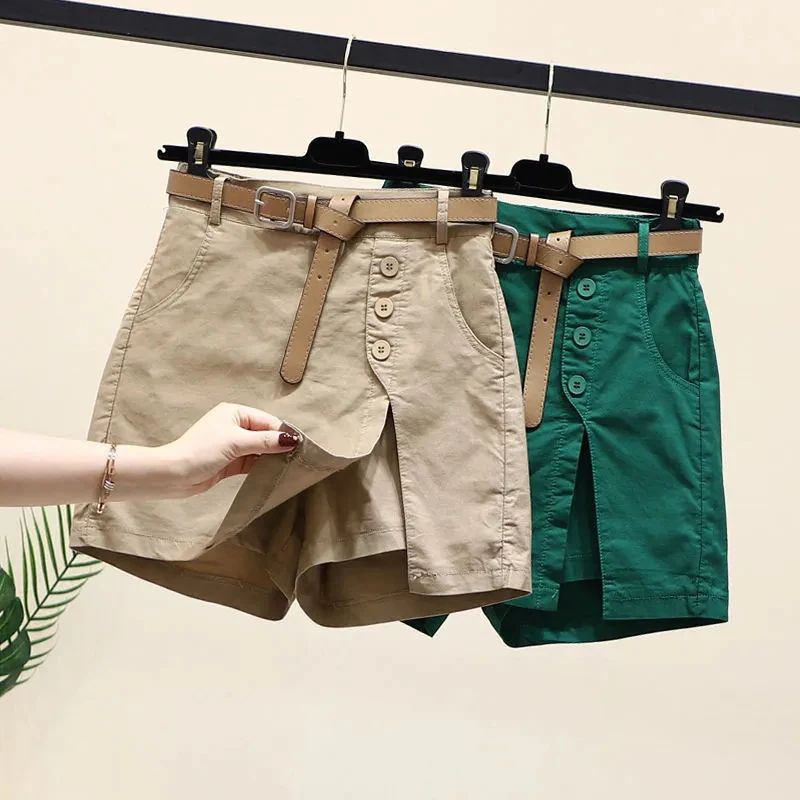 2026 Chic Shorts Women Korean Solid Buttons Side Slit A-line Streetwear Fashion Skirts Chic Harajuku Summer Loose Pants