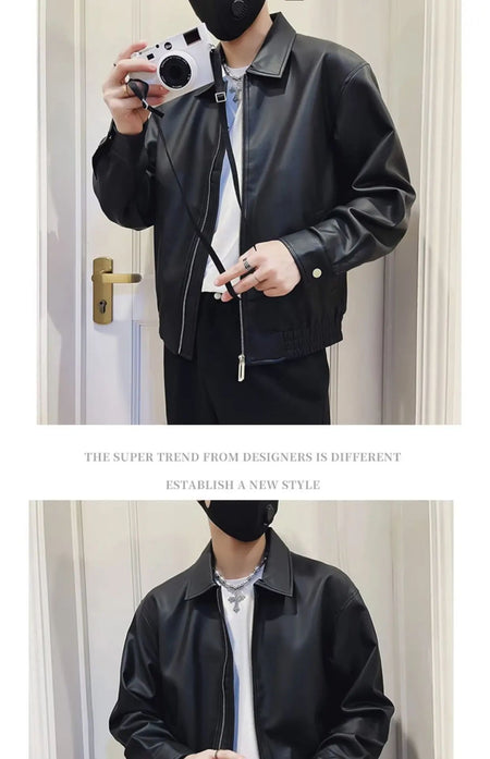 Men's PU Leather Jacket Motorcycle Style Stand Collar Spring Autumn Casual Workwear Fashionable Trendy New Hot Sale Of The Seaso