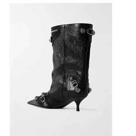 Women's Sexy Stiletto High Heels with Rivet Decoration, Wide Barrel Knee Length Boots, European and American Fashion Show Boots