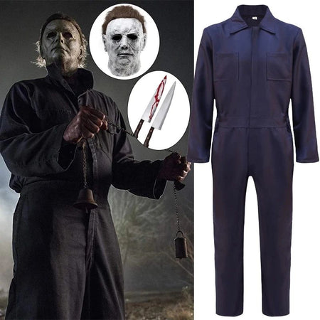 Halloween Myers Cosplay Costume Michael Outfits Anime Bloody Killer Cos Jumpsuit Horror Mask Party Costume for Adult Men Women