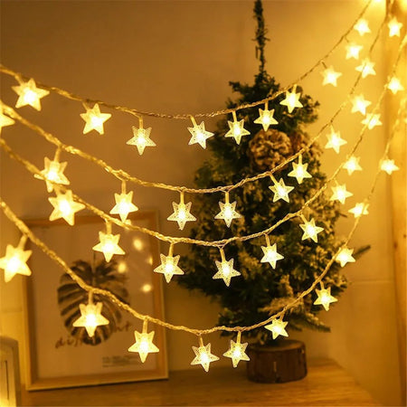 Battery Power Star Led Lights Garland Fairy String Christmas Outdoor Lamp Garden Bedroom Room Wedding Party Decoration