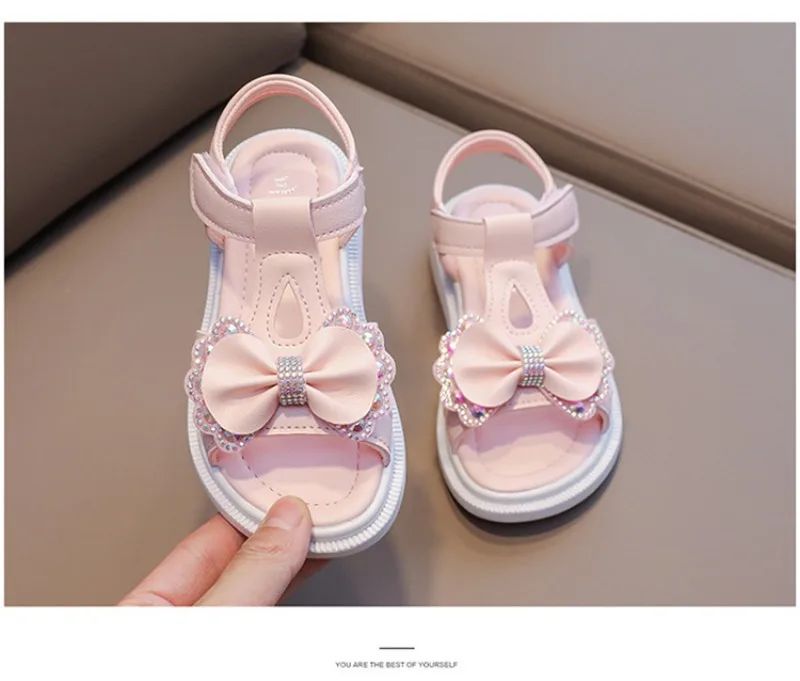 Girls Sandals Kids Soft Soles Casual Princess Shoes New Water Diamond Beach Shoes Bow Shaped Girl Sandals