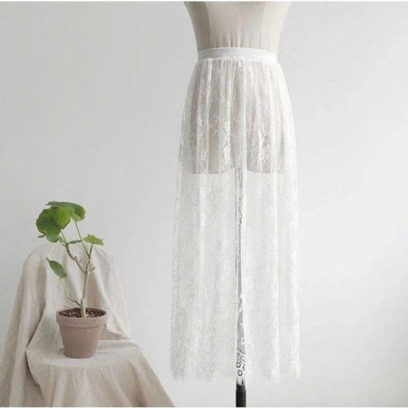Transparent Sexy Lace Mesh Skirt Elastic High Waist Black White Tulle  Mini Skirts Womens Skirt  Korean Fashion