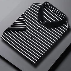 2024 Men's New Striped Cotton Business Casual Short Sleeved POLO Shirt Fashion Short Sleeved Comfortable and Breathable Top