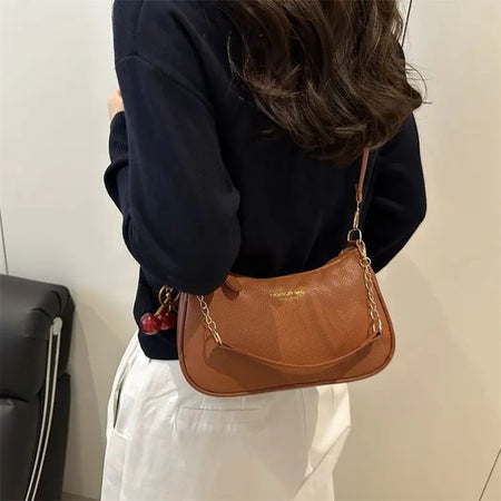 Cherry Pedant Shoulder Underarm Bag Women's Fashion Handbags Causal Hobos Purses Ladies Hand Bags Pu Leather for Work Travel