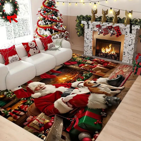 1PCS Christmas Snowflake Area Mat Red with Gold and White Snowflakes  Living Room Bedroom Decoration Holiday Home Decoration